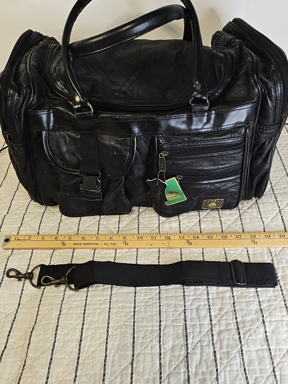NWT PIONEER Express Vintage Black Leather Patchwork Carry-On Duffle Bag